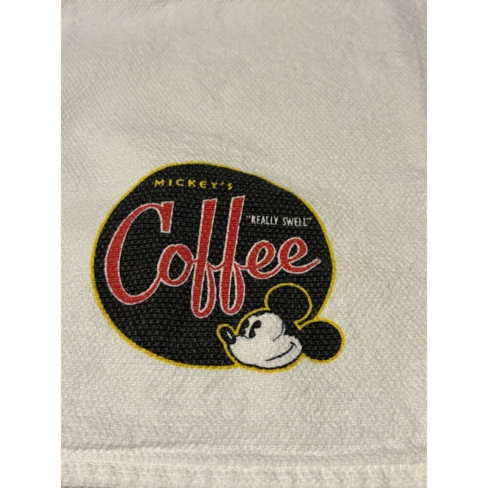 DISNEY‎ Dish Towel Mickeys "Really Swell" Coffee Vintage Kay Dee Designs Kitchen
